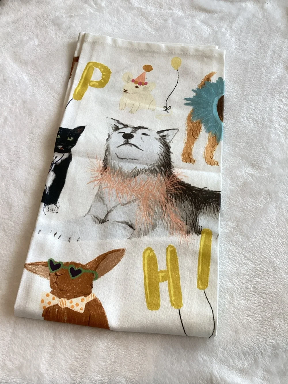 🐾Anthropologie Dish Towel Cotton New Animals Dogs Cats Pets Hip Hip Hooray